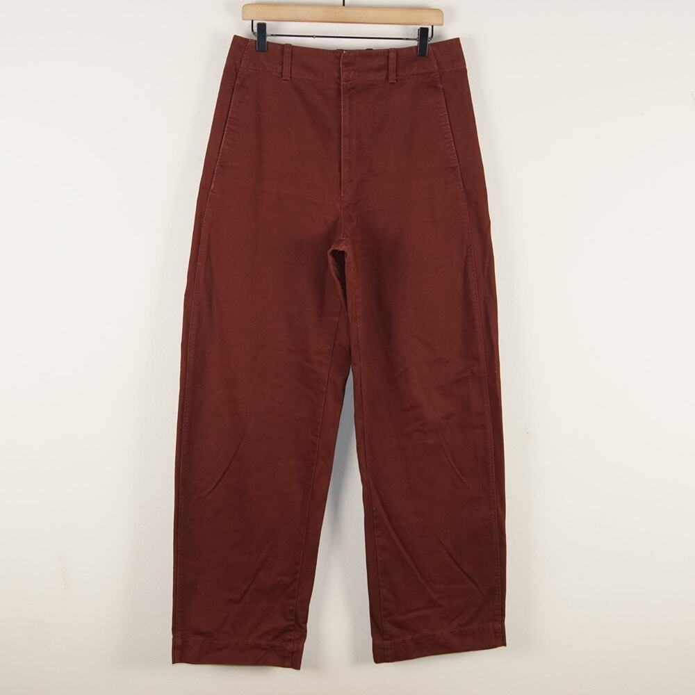 Uniqlo U High Waist Wide Barrel Leg Red Cotton Pants Womens Sz 10